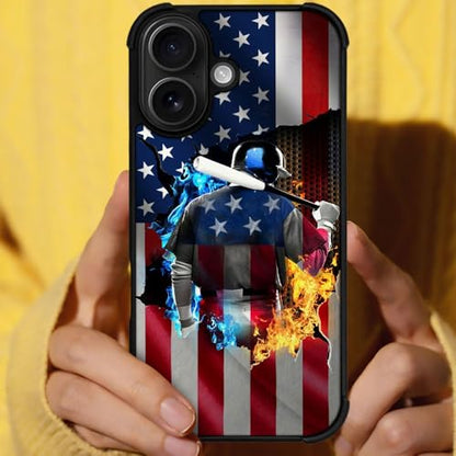 DJSOK Case for iPhone 17,Compatible with MagSafe,Anti-Scratch Shockproof Case,Ice and Fire Baseball American Flag - color: Ice and Fire Baseball American Flag, size: IPhone 17