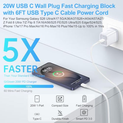 USBC Wall Plug Phone Charger Block Fast Charging Adapter for Samsung Galaxy - color: white