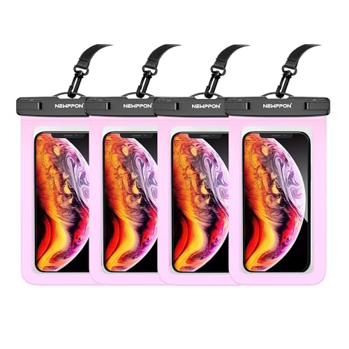 4 Pack 8.5“ Waterproof Cell Phone Pouch - Underwater Dry Bag Case Lanyard - Water Proof Clear Holder Protector for iPhone 16 15 14 Pro Max Plus Samsung Galaxy S25 S24 Ultra Note for Beach Swimming - color: 4 Pack Pink