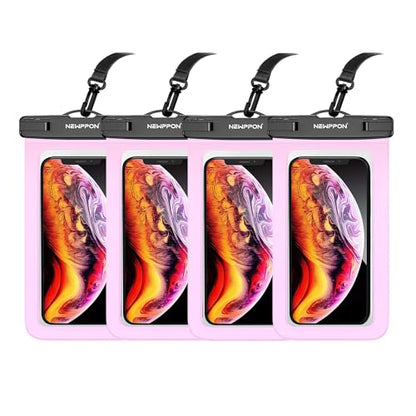 4 Pack 8.5“ Waterproof Cell Phone Pouch - Underwater Dry Bag Case Lanyard - Water Proof Clear Holder Protector for iPhone 16 15 14 Pro Max Plus Samsung Galaxy S25 S24 Ultra Note for Beach Swimming - color: 4 Pack Pink