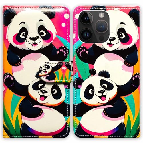 RFID Safe Case for iPhone 15 Pro Max,RFID Blocking,Pink Panda Bear Leather Flip Phone Case Wallet Cover with Card Slot Holder Kickstand for iPhone 15 Pro Max - color: Pink Panda Bear