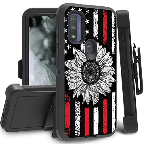 for Moto G Pure 2021/ Moto G Power 2022 Case, Heavy Duty Triple-Layer Drop Protection Full-Body Rugged Shockproof Durable Cover Holster with Swivel Belt-Clip, American Retro Sunflower Flag - color: American Retro Sunflower Flag, size: Moto G Pure/ Moto G