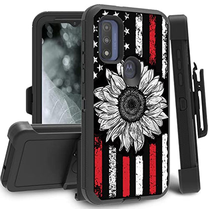 for Moto G Pure 2021/ Moto G Power 2022 Case, Heavy Duty Triple-Layer Drop Protection Full-Body Rugged Shockproof Durable Cover Holster with Swivel Belt-Clip, American Retro Sunflower Flag - color: American Retro Sunflower Flag, size: Moto G Pure/ Moto G