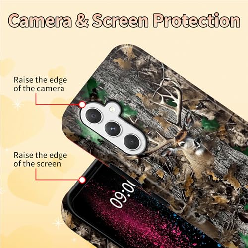 Camo Tree Deer Phone Case for Samsung Galaxy S25, Dual Layer Shockproof Rugged Cover with Soft TPU + Hard PC, Anti-Scratch Slim Fit Wireless Charging Compatible - color: Camo Tree Deer, size: 6.2" Galaxy S25