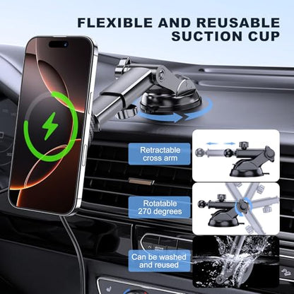 for Mag-Safe Car Mount Charger Dash Windshield Vent Magnetic Phone Holder - color: Carbon Firber
