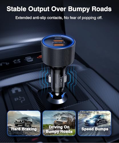 USB C Car Charger Fast Charge,200W Dual PD 4-Port Cigarette Lighter Adapter