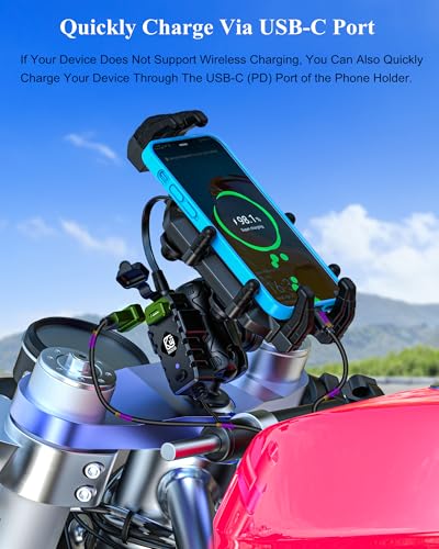 BRCOVAN Motorcycle Fork Stem Phone Mount with Wireless & USB-C Charger