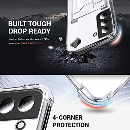 Shields Up for Samsung Galaxy S22 Case, Galaxy S22 Case, Minimalist Wallet Case with Card Holder and Ring Kickstand/Stand, [Drop Protection] Slim Protective Shockproof Cover for Samsung S22 - Clear | Minimalist Wallet Case, 3 Card Slots, 360° Rotation Rin