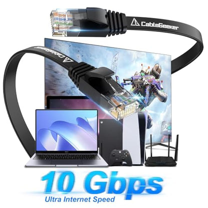 CableGeeker Cat 6 Flat Ethernet Cable 1ft 5Pack, 10Gbps, Black - color: Black-Flat, size: 1ft