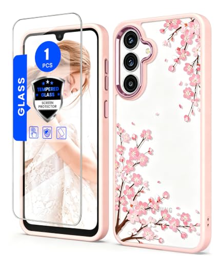 Crystal Clear Flower Pattern Case for Samsung Galaxy S26 FE-Pink | Girl Women Slim Soft TPU + Hard PC Military Grade Protective Phone Cover WithTempered Glass Screen Protector for S26 FE - color: S26 FE-Pink