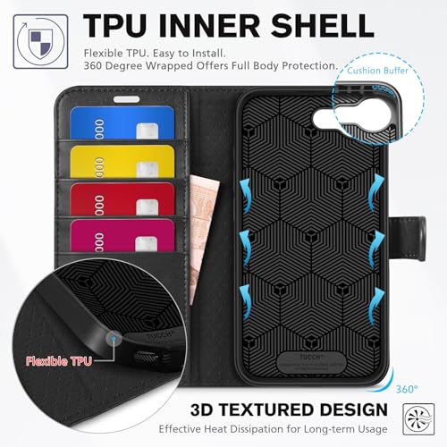 TUCCH Wallet Case for iPhone 17e/iPhone 16e (6.1"), 4 Card Holders, Black | RFID Blocking, Viewing Stand, Shockproof TPU Shell, PU Leather, Magnetic Closure, Protective Folio Flip Cover - color: Black