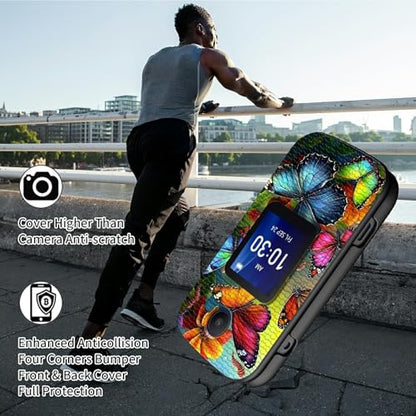 for Alcatel Go Flip 4 / TCL Flip Go/TCL Flip Pro Case with 1 X Screen Protection, Slim Hard Shell Cover Protection with Kickstand Full Body Shockproof Phone Case, Butterfly