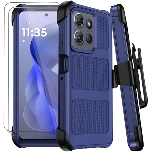 for Moto G Power 5G 2026/2025 Case with Belt Clip Holster,Military Grade Anti-Drop Shockproof Defender Phone Cases 2X Screen Protector,2 Layers Rugged Heavy Duty Protective Bumper Cover (Blue) - color: Blue