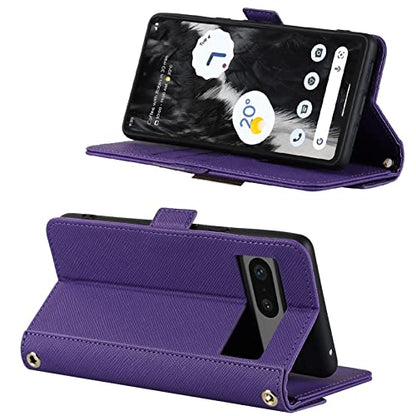Crossbody Wallet for Google Pixel 7 Case with Strap,6.3",Purple | Long Shoulder Strap,Credit Card Holder, PU Leather, Handbag Purse, Kickstand, Make Up Mirror, Cover Case, for Women Girls - color: Purple