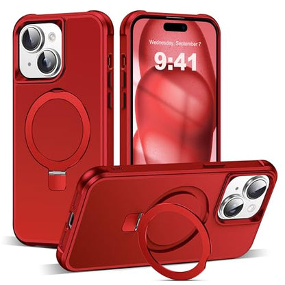SKYLMW Compatible with iPhone 15 Case with Stand,Red | iPhone 15 Phone Case 6.1",Magnetic Ring Stand,Compatible with MagSafe,Military-Grade Protection,Great Grip Feeling - color: Red, size: Iphone 15
