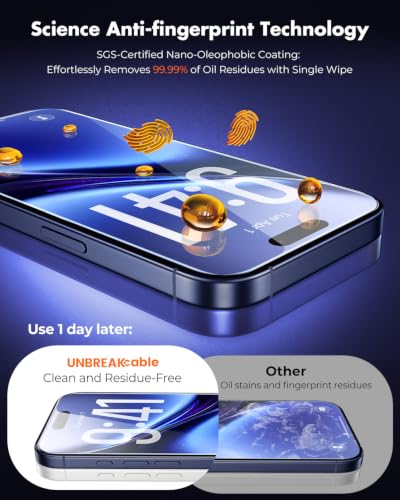 UNBREAKcable iPhone 17 Pro Full-Coverage Screen Protector - 3 Pack | Quick-Install Box, Edge-to-Edge Coverage, 9H Hardness, Ultra HD Clarity, Daily Protection, Smooth Touch - size: iPhone 17 Pro