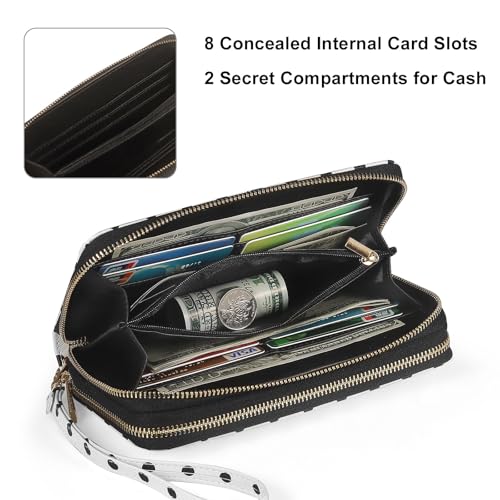 RFID Blocking Cellphone Wallet for Women with Removable Strap, Large Capacity Multi Card Wristlet Purse for Travel, Coin Pocket & Double Zipper, Polka Dot - color: Black Polka Dot