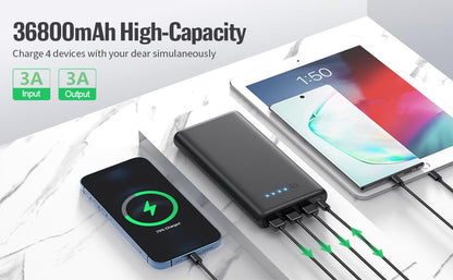 Portable Charger 36800mAh Power Bank,PD Fast Charging USB C External Battery Pack,4 Outputs 2 Inputs Travel Essentials Portable Phone Charger for iPhone 17/16/15/14/13/12,Galaxy S24 Android Phone etc - color: Black