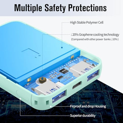 S22 Portable Charger, Mini Colorful Power Bank, PowerNano, 5000mAh External Battery Pack Compatible with iPhone 15/14/13/12/11/X All Series and Android Phone,Green - color: green