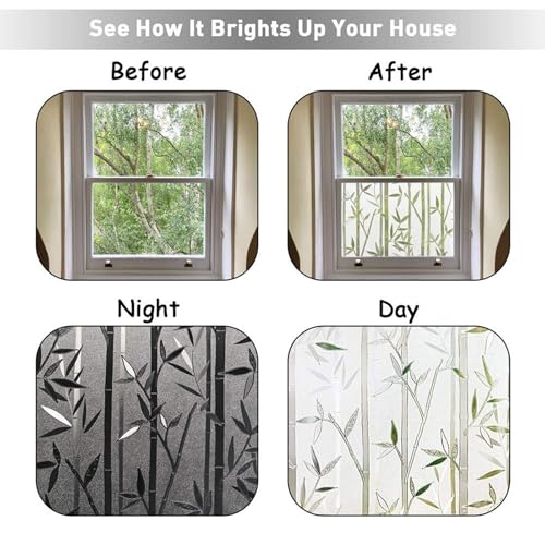 LEMON CLOUD Bamboo Frosted Glass Window Privacy Film, 45.2″ x 78.7″ - color: Bamboo Grove, size: 45.2" x 78.7"