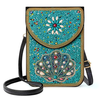 Small Beaded Crossbody Bag for Women, Boho Cell Phone Shoulder Purse Wallet with Handcrafted Colorful Beads - color: Tree-4