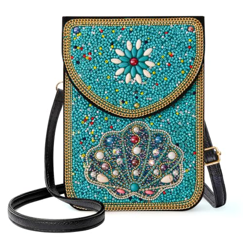 Small Beaded Crossbody Bag for Women, Boho Cell Phone Shoulder Purse Wallet with Handcrafted Colorful Beads - color: Tree-4