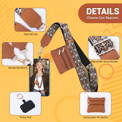 BARGIFTS Clip and Go Strap for Phone with Wallet Crossbody, Cell Phone Lanyard with Zippered Pouch, Adjustable Phone Strap Crossbody with Wallet - color: A-Brown