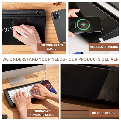 Garood Desktop Whiteboard Black with Wireless Charger Adapter Included Desk Buddy Charging Desktop Whiteboard Keyboard Glassboard Dry Erase Board Dry Erase Accessories 15.8X7X2 inches - color: Black