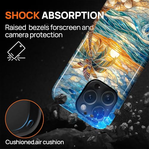 Case for iPhone 14 Pro, Dual Layer Phone Cover, Stained Glass Beach Palm - color: Stained Glass Beach Palm, size: Iphone 14 Pro