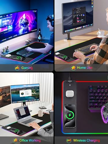 Wireless Charging RGB Gaming Mouse Pad, Desk Pad for MacBook, PC, Laptop - color: Rgb Black
