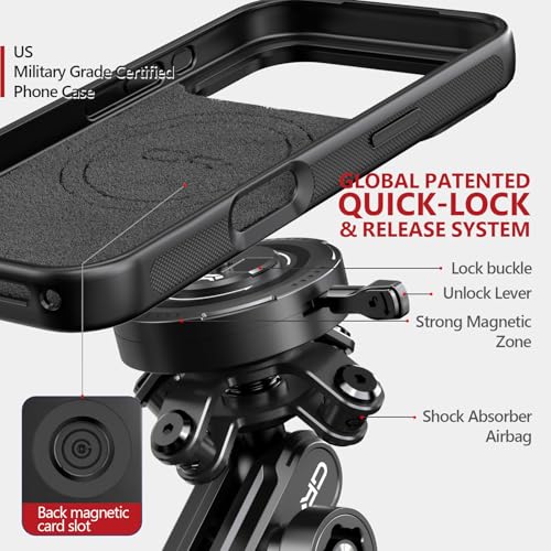 Motorcycle Phone Mount with Vibration Dampener Anti-theft 0.87''-1.26'' Handlebar Phone Mount for iPhone 17 Pro Max Aluminum Alloy Handlebar Mount High-Speed Secure Lock