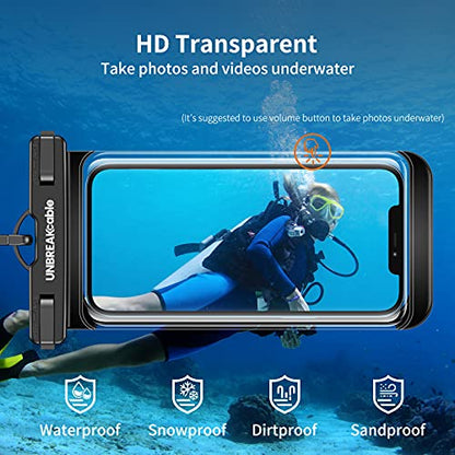 UNBREAKcable Waterproof Phone Pouch-2 Pack IPX8 Waterproof Phone Case for iPhone 17 16 15 14 13 12 Pro Max & Samsung S25 S24 S23-Dry Bag & Travel Essentials for Beach, Pool, Kayak & Cruise-7" Black - color: Black