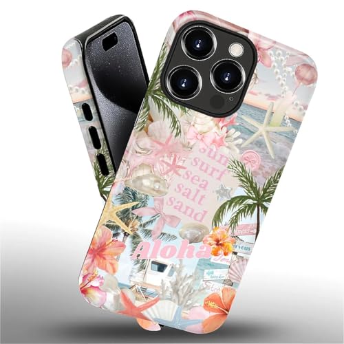 Case for iPhone 16 Pro Max, Cute Phone Case, Aloha Summer Collage | Hybrid 2-Layer Phone Cover，Military-Grade Protection Durable Shockproof Anti-Scratch Cases - color: Pink Aloha Summer Collage, size: Iphone 16 Pro Max