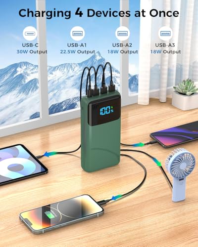 Portable Charger Power Bank 50000mAh, PD 30W and QC 4.0 Fast Charging - color: Green