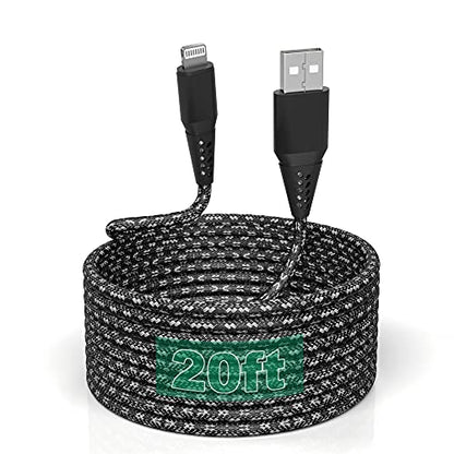 20FT iPhone Charger Cord, MFi Certified Lightning Cable, 2.4A Fast Charge - color: 20FT USB to Lightning Cable (Black)