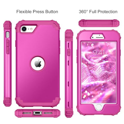 BENTOBEN for iPhone SE 2022 Case and iPhone SE 2020 Case, Heavy Duty 3 in 1 Full Body Rugged Shockproof Hybrid Hard PC Soft Rubber Case for iPhone SE 3rd/2nd Gen, New Hot Pink - color: New Hot Pink