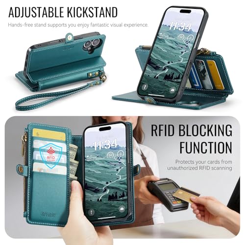 for iPhone 16 Plus - Phone Case Wallet Magnetic Detach, Turquoise - color: Turquoise, size: iPhone 16 Plus