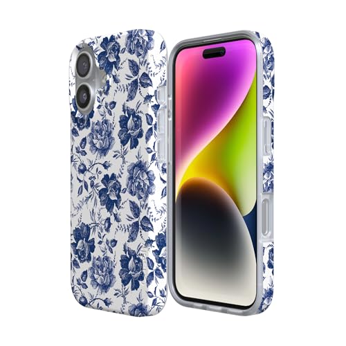 Casely iPhone 17 Case | Rose to Fame | Blue & White Floral | Compatible with MagSafe | Classic Ultra Slim Design - color: Rose to Fame | Blue & White Floral