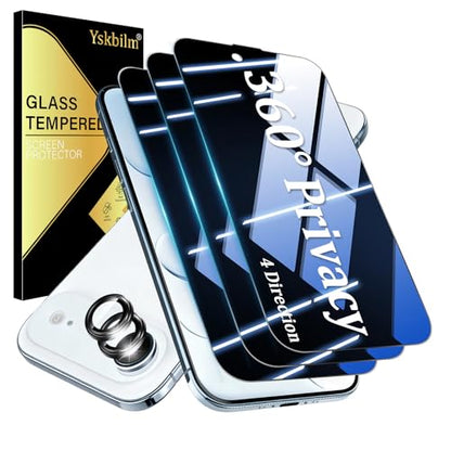 (3+2 Pack) 360° Privacy Screen Protector for iPhone 17 Air 【4 Way Anti Spy】 + Camera Lens Protector,9H Shatterproof, Anti-Peep,Bubble-Free, Case Friendly Easy Installation Frame Included - size: iPhone 17 Air