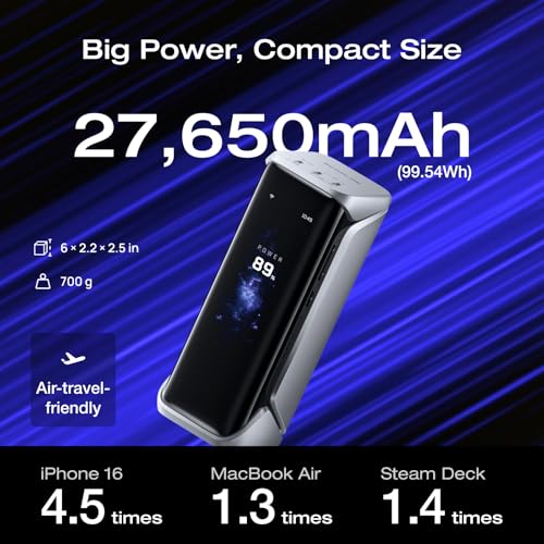 EF ECOFLOW Rapid Pro X Power Bank, 27650mAh 4-Part with 300W Output, Portable Charger with 140W Built-in Cable, for MacBook, iPhone, Laptops, and More - color: Dark Black