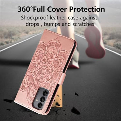 EYZUTAK Case for Samsung Galaxy A16 4G/5G, Premium Leather Magnetic Closure Flip Wallet Phone Case with Card Holder Cash Slot Stand Function Embossed Mandala Flower Shockproof Lanyard Cover -Rose Gold - color: Rose Gold, size: Samsung Galaxy A16 4G/5G