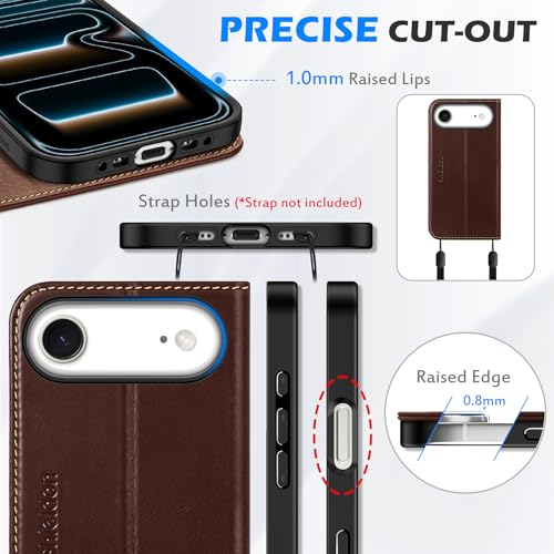 SHIELDON Genuine Leather Wallet Case for iPhone Air 6.5", Retro Coffee | Flip Magnetic Cover, RFID Blocking, Credit Card Holder, Kickstand, Book Design, Shockproof Phone Shell - color: Retro Coffee