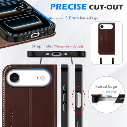 SHIELDON Genuine Leather Wallet Case for iPhone Air 6.5", Retro Coffee | Flip Magnetic Cover, RFID Blocking, Credit Card Holder, Kickstand, Book Design, Shockproof Phone Shell - color: Retro Coffee