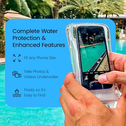 AquaVault Floating Waterproof Phone Pouch Case Universal for iPhone Android | White. Floats and keeps phones and cash dry. Heavy-duty PVC, drop protection, adjustable neck strap. Fits any phone size. - color: White