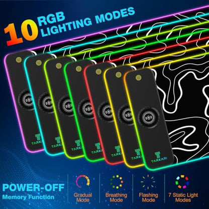 TARKARI 15W Magnetic Wireless Charging RGB Mouse Pad, 800x300mm Topographic - color: Black White