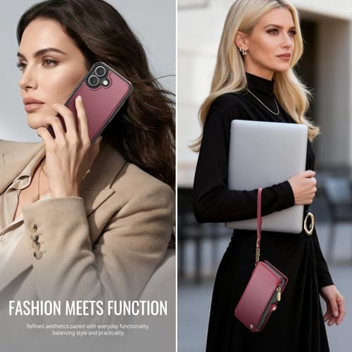 for iPhone 17 - Phone Case Wallet Magnetic Detachable, Burgundy - color: Burgundy, size: iPhone 17