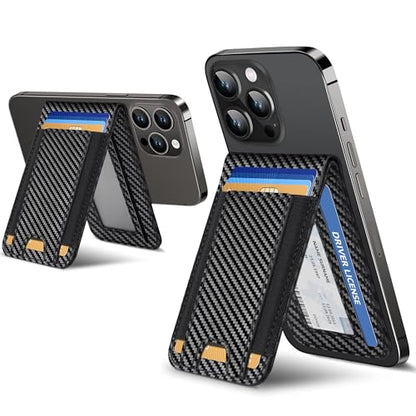 for MagSafe Wallet with Adjustable Stand, 9 Card Holder, Open ID Window - color: Woven black pattern