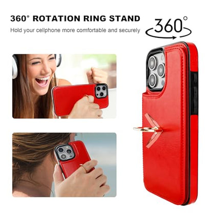 ONETOP for iPhone 16 Pro Max Wallet Case with Credit Card Holder,Red - color: Red