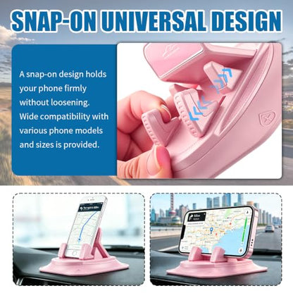 Car Dashboard Phone Holder,360° Rotation Car Phone Holder,Anti-Slip Design - color: Pink