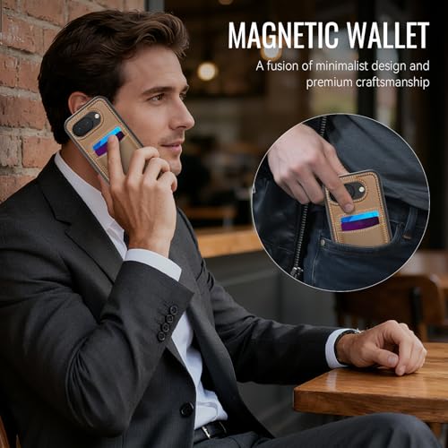 Wallet Case for Google Pixel 10a Compatible with MagSafe for Men Women, 2 in 1 Detachable Magnetic Phone Case with Card Holder Kickstand RFID Blocking for Pixel 10a (Brown) - color: Brown